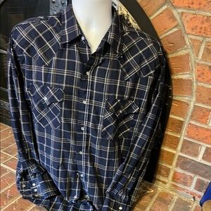 Western Wear Men's Navy Plaid Shirt